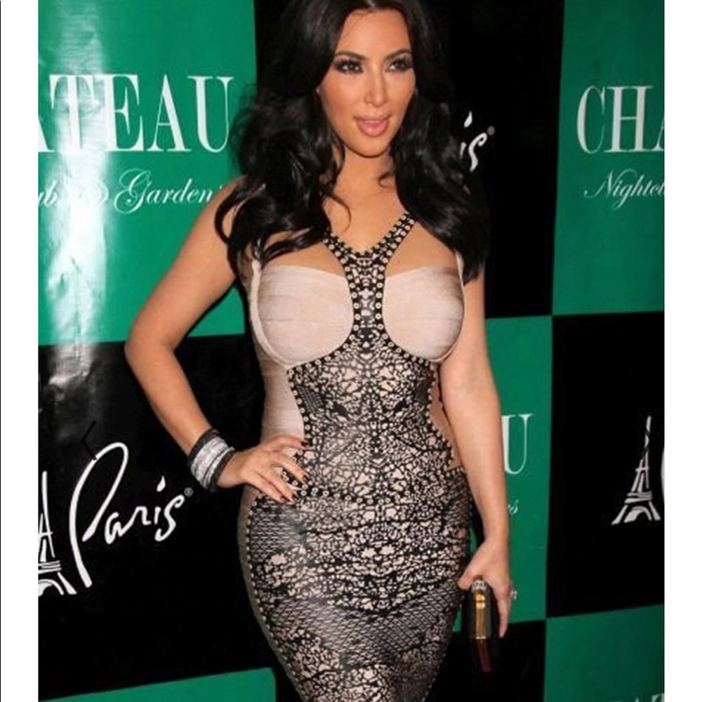 KIM K BLACK TRIBAL LUXE BANDAGE DRESS